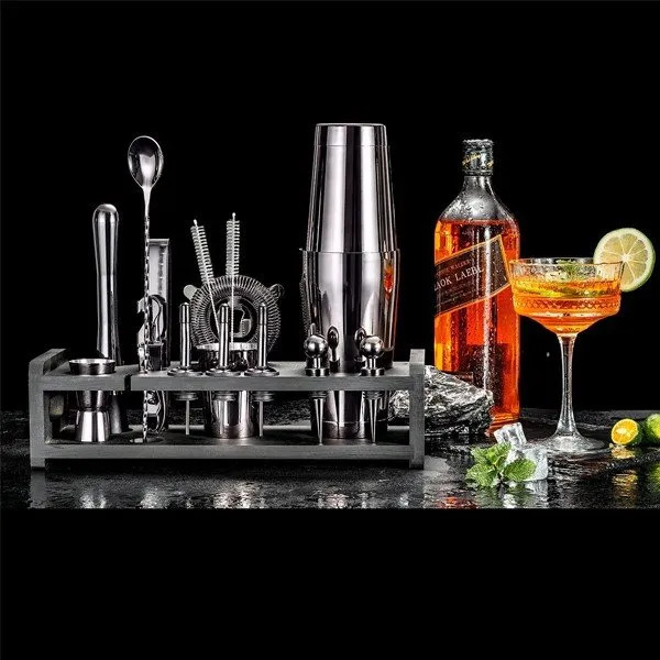 Black Cocktail Shaker Set With Stand factory