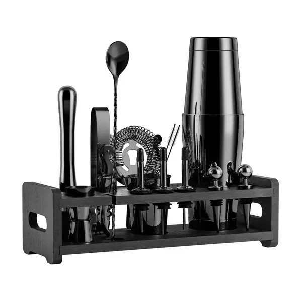 china Black Cocktail Shaker Set With Stand